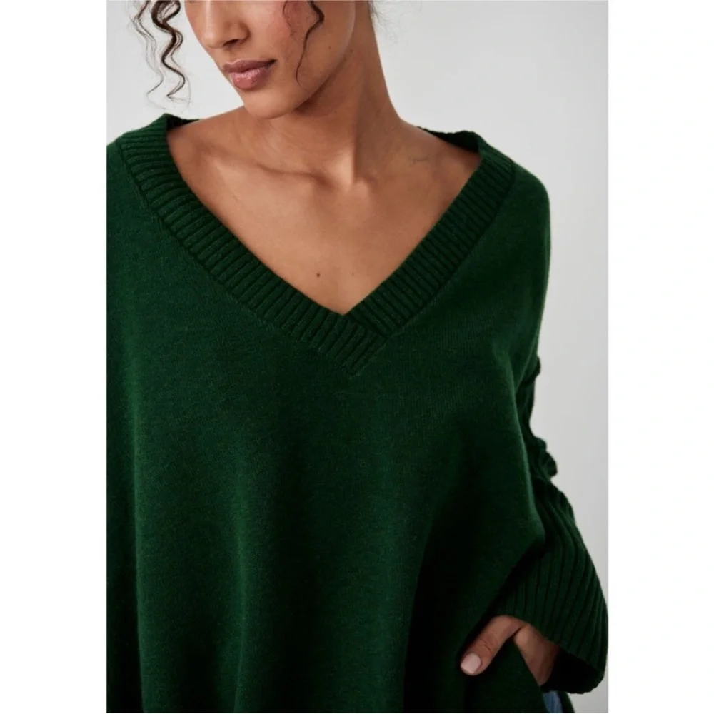 NWT Free People‎ Orion A-Line Long Sleeve Tunic Sweater, $148, Green Forest